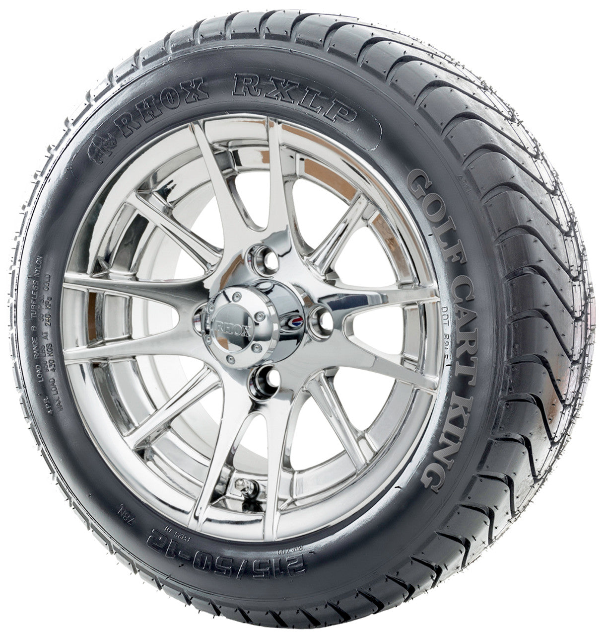 12" RHOX RX107 Chrome Wheels  ET-0 and LowPro Tires Combo