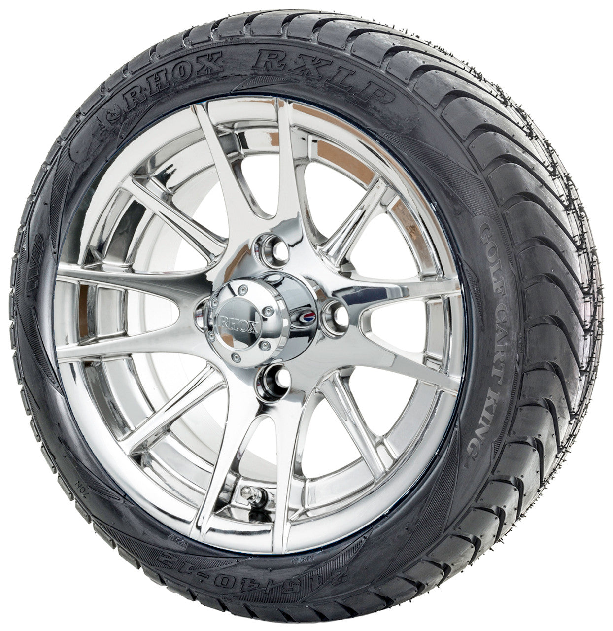 12" RHOX RX107 Chrome Wheels  ET-0 and LowPro Tires Combo