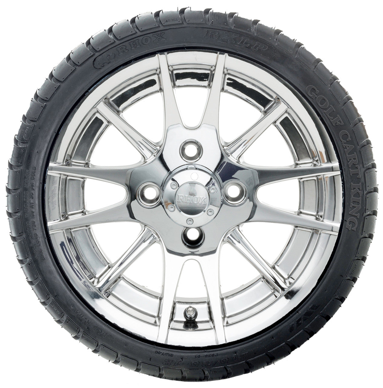12" RHOX RX107 Chrome Wheels  ET-0 and LowPro Tires Combo