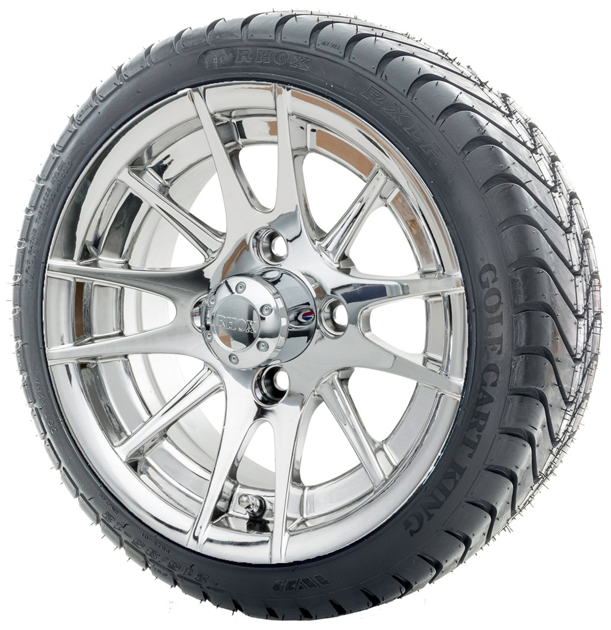 12" RHOX RX107 Chrome Wheels  ET-0 and LowPro Tires Combo