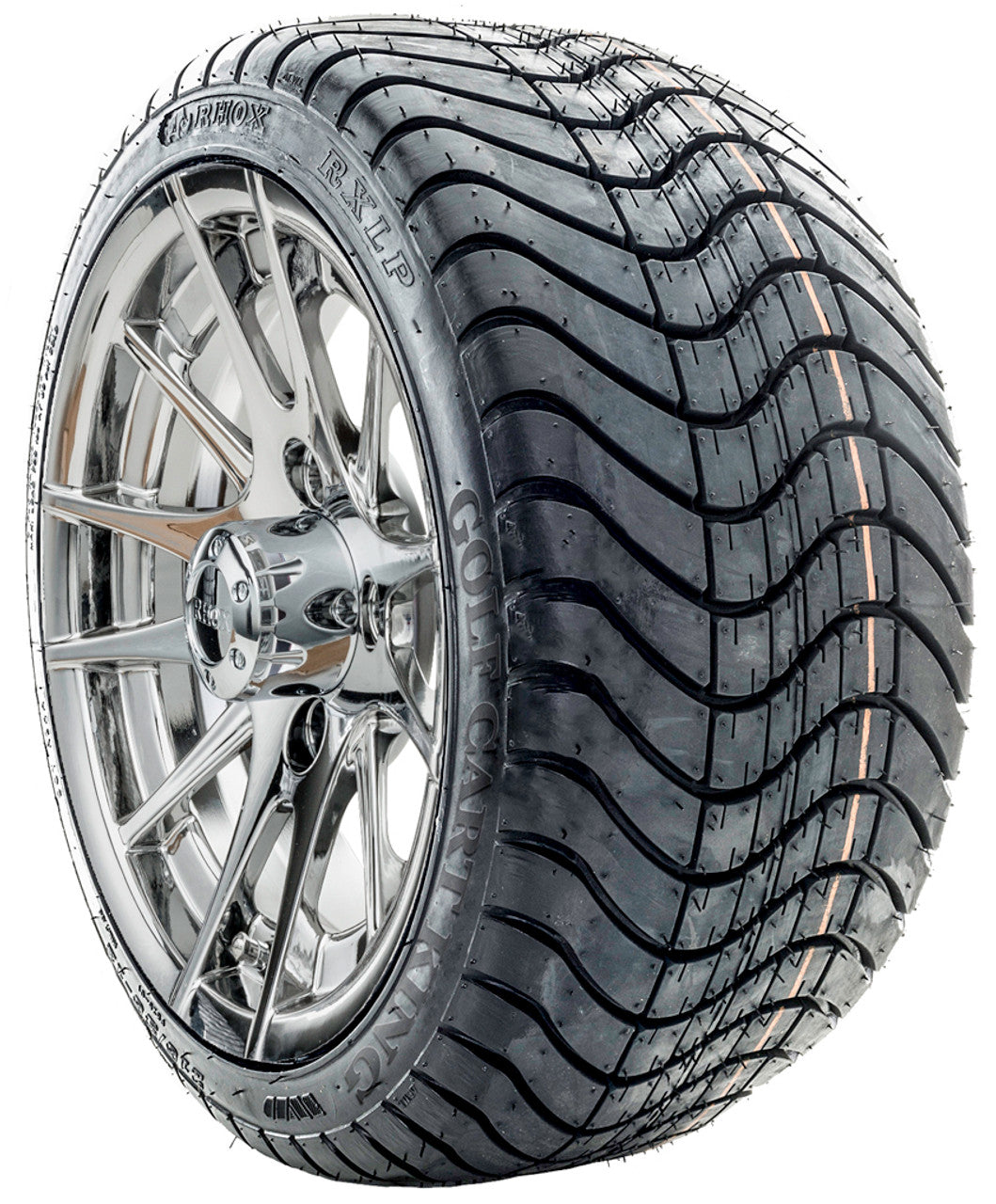 12" RHOX RX107 Chrome Wheels  ET-0 and LowPro Tires Combo