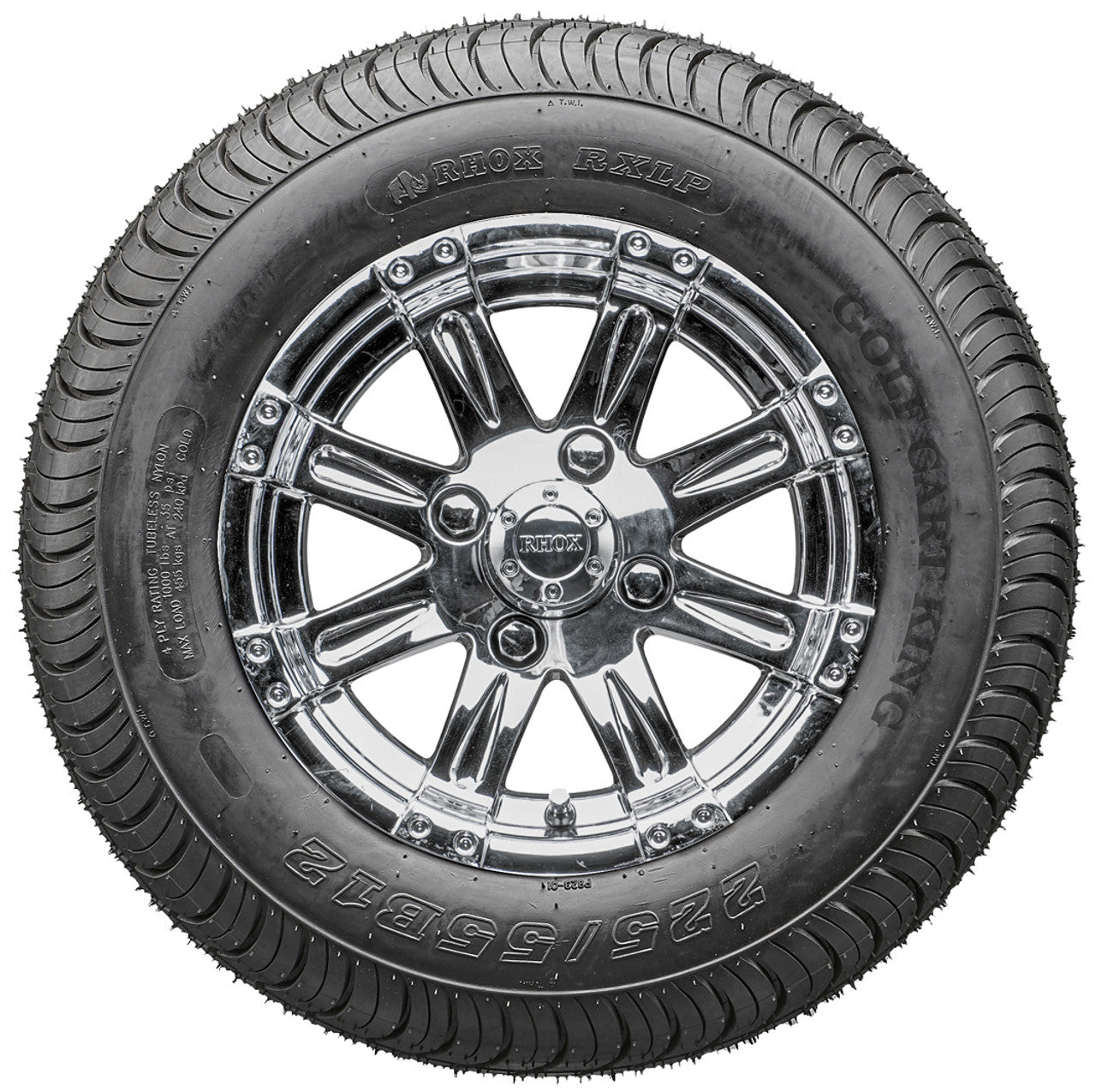 12" RHOX RX170 Chrome Wheels  ET-0 and LowPro Tires Combo