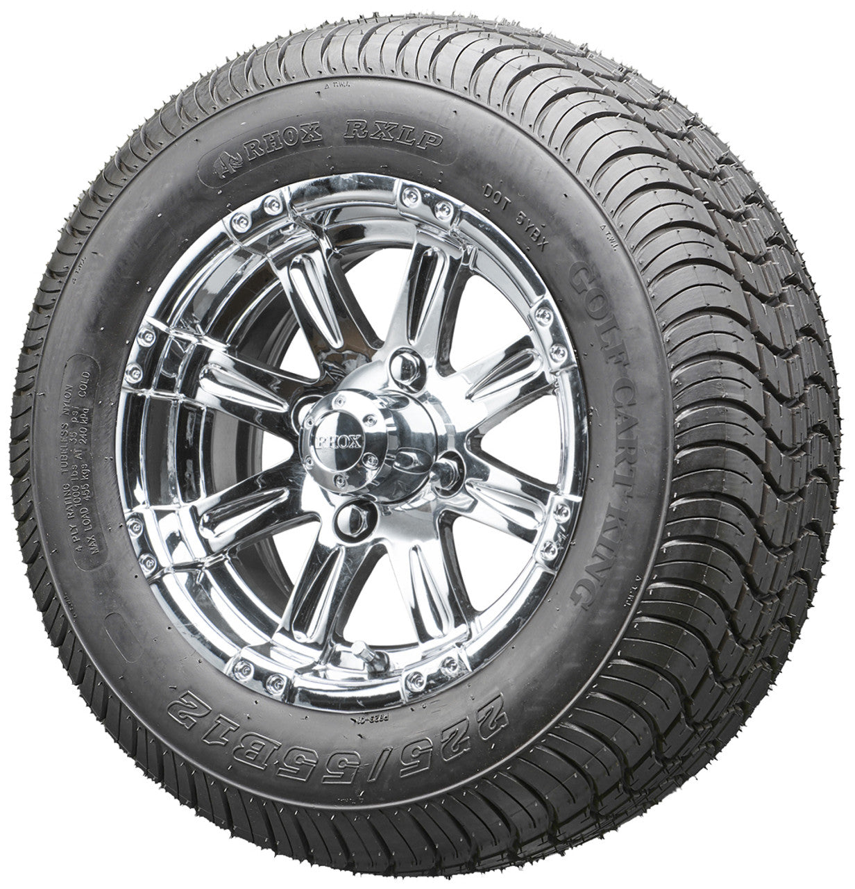 12" RHOX RX170 Chrome Wheels  ET-0 and LowPro Tires Combo