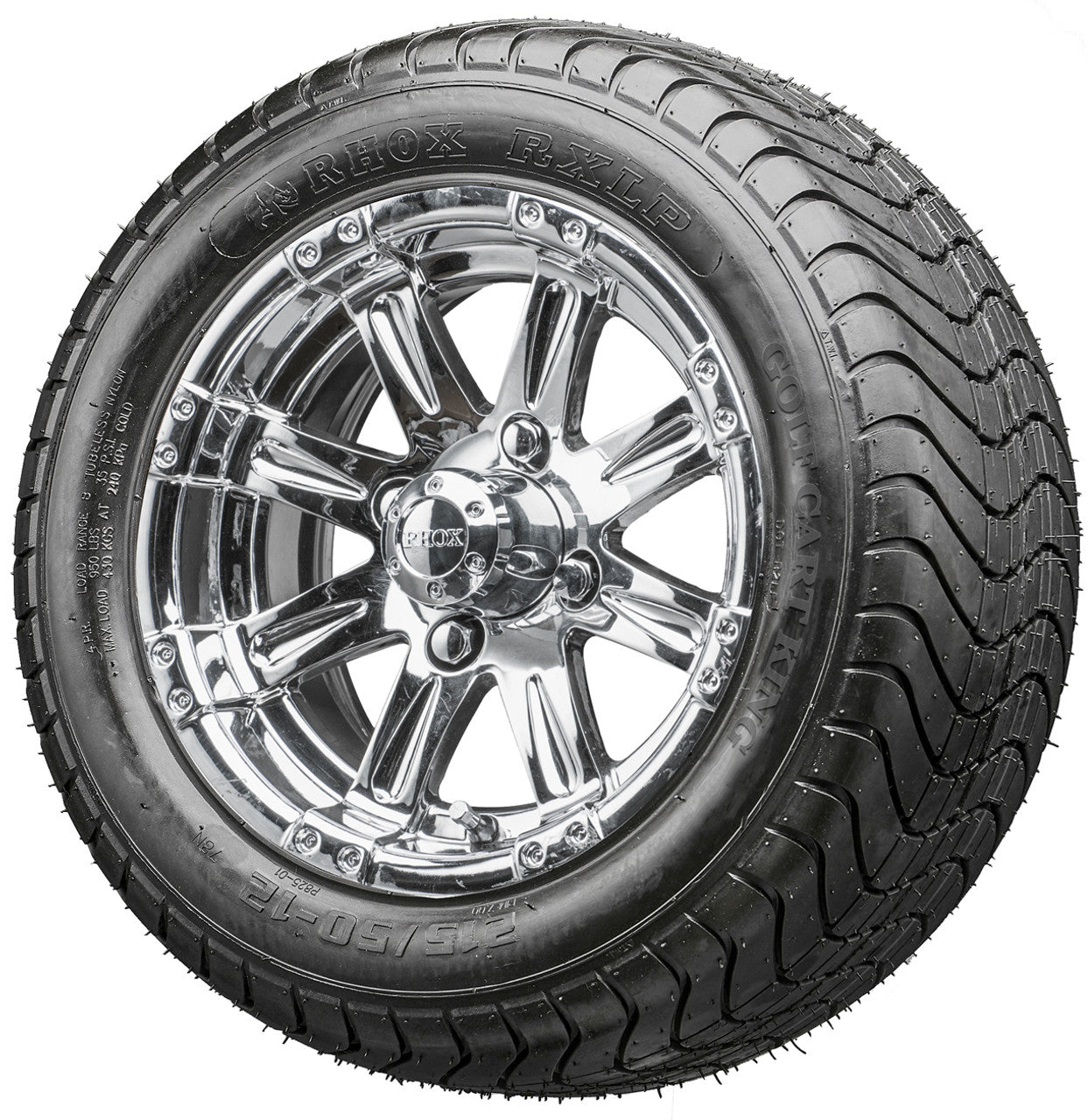 12" RHOX RX170 Chrome Wheels  ET-0 and LowPro Tires Combo