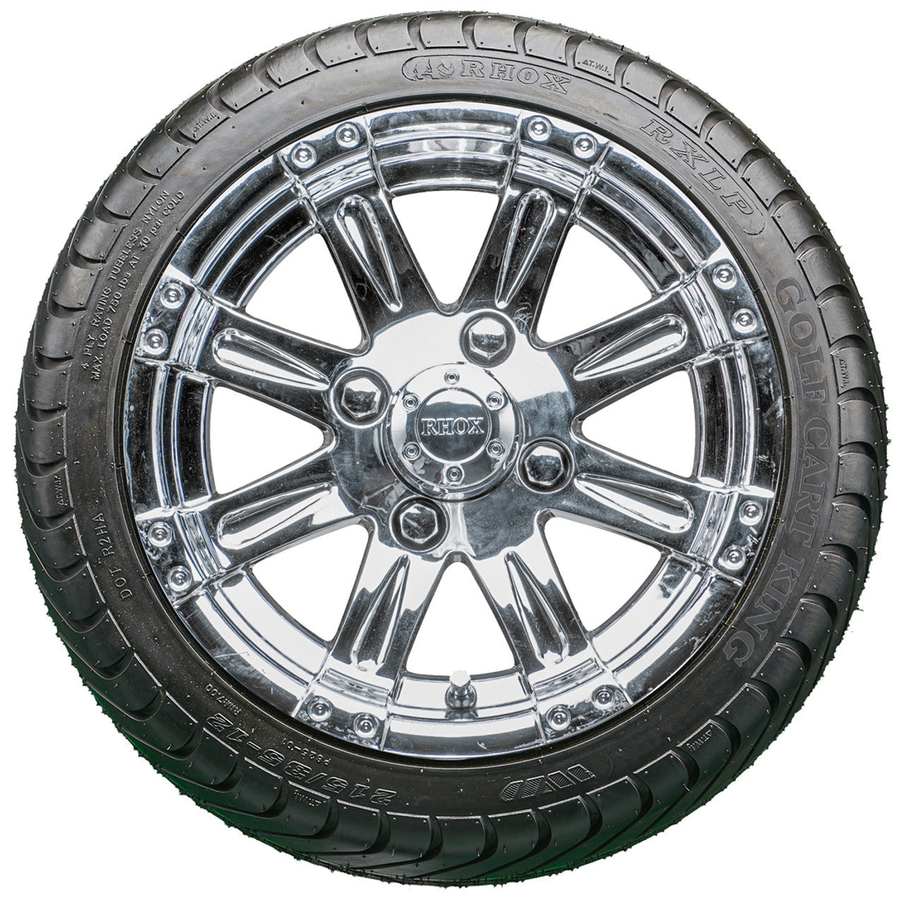 12" RHOX RX170 Chrome Wheels  ET-0 and LowPro Tires Combo