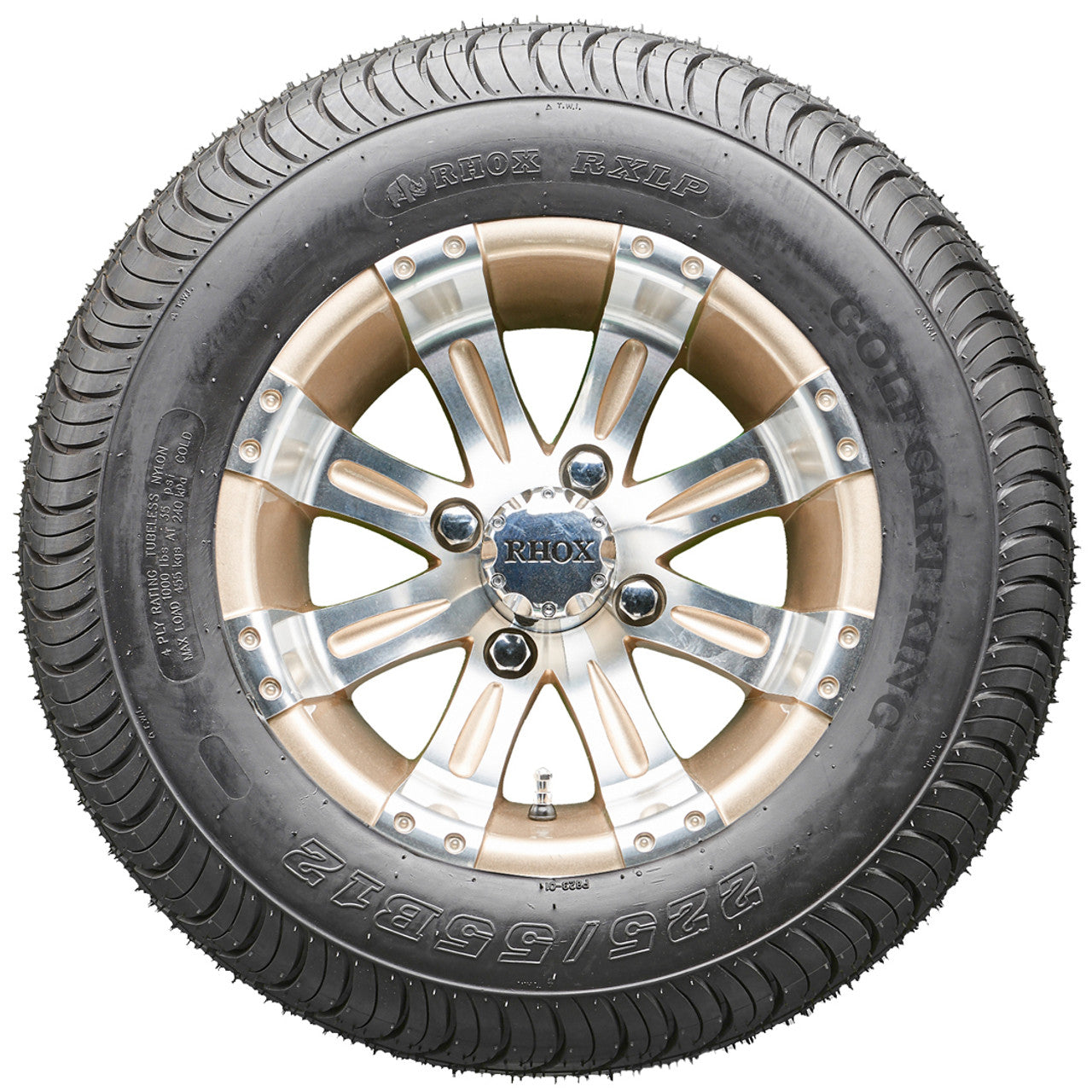 12" RHOX RX181 Machined/Pearl  Wheels and LowPro Tires Combo