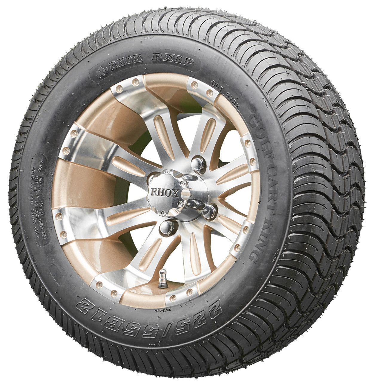 12" RHOX RX181 Machined/Pearl  Wheels and LowPro Tires Combo