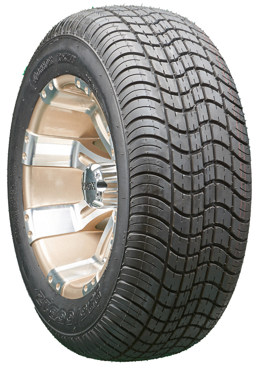 12" RHOX RX181 Machined/Pearl  Wheels and LowPro Tires Combo