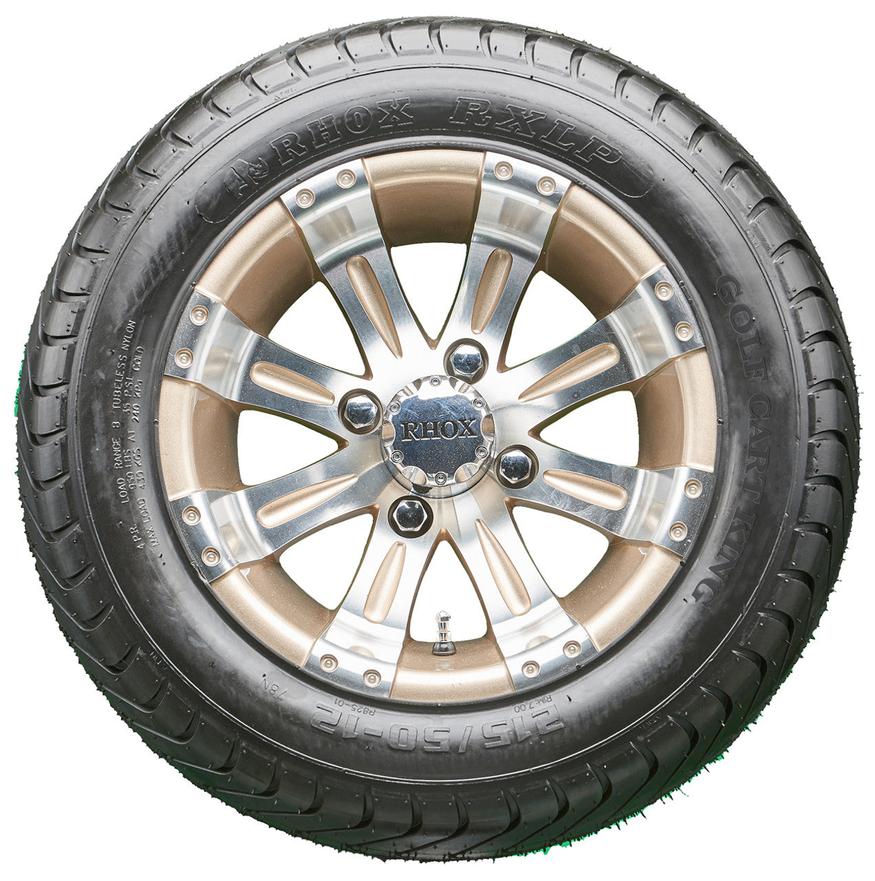 12" RHOX RX181 Machined/Pearl  Wheels and LowPro Tires Combo