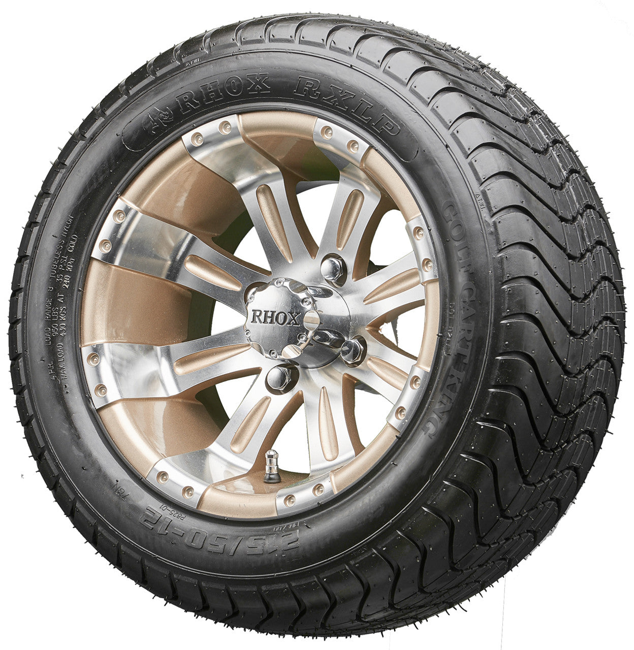 12" RHOX RX181 Machined/Pearl  Wheels and LowPro Tires Combo