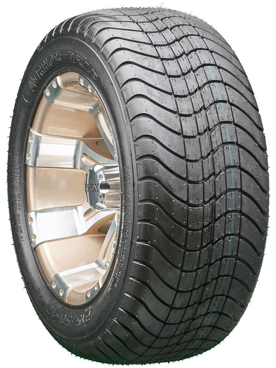 12" RHOX RX181 Machined/Pearl  Wheels and LowPro Tires Combo