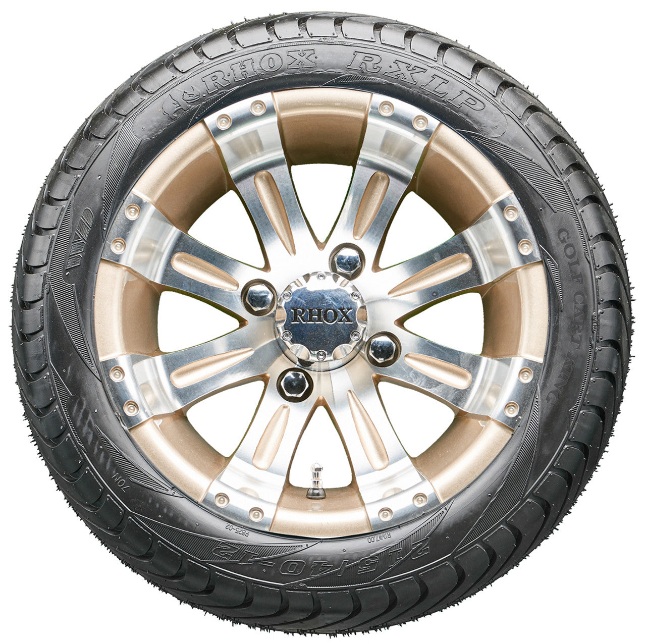 12" RHOX RX181 Machined/Pearl  Wheels and LowPro Tires Combo