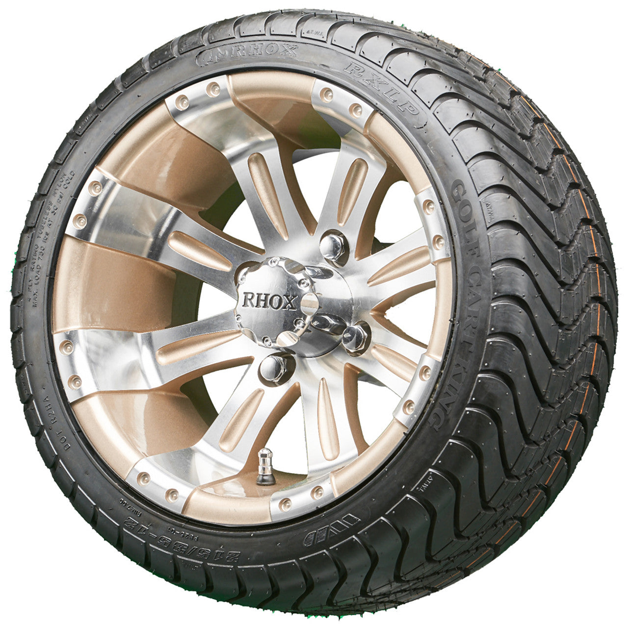 12" RHOX RX181 Machined/Pearl  Wheels and LowPro Tires Combo