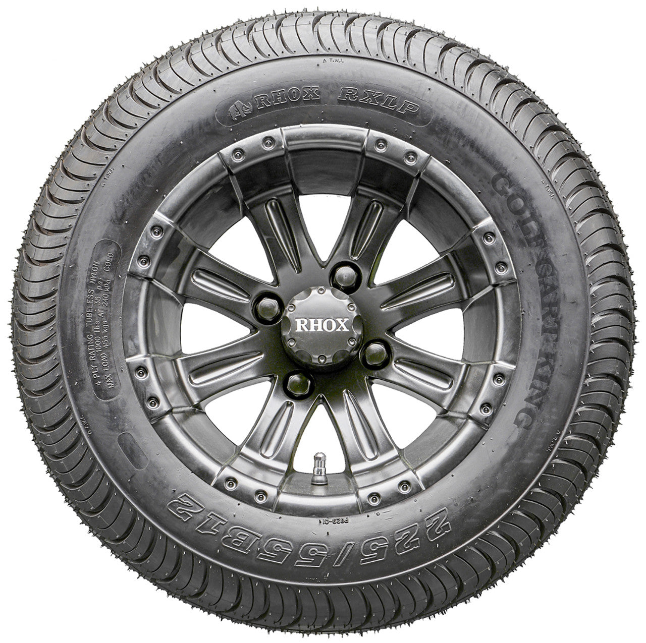 12" RHOX RX184 Black Wheels and LowPro Tires Combo