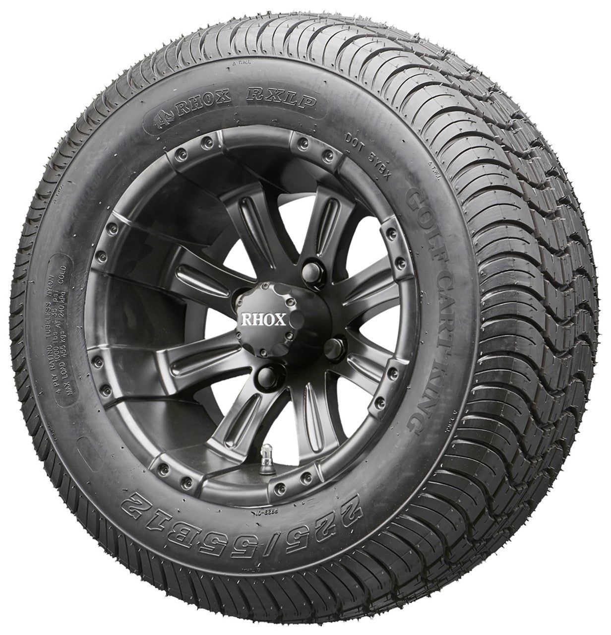 12" RHOX RX184 Black Wheels and LowPro Tires Combo