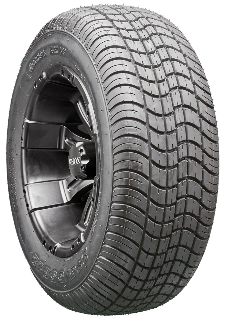 12" RHOX RX184 Black Wheels and LowPro Tires Combo