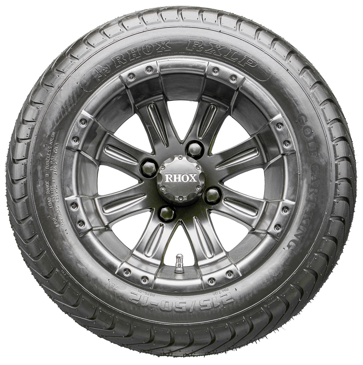 12" RHOX RX184 Black Wheels and LowPro Tires Combo