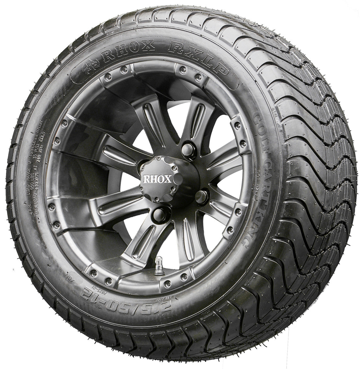 12" RHOX RX184 Black Wheels and LowPro Tires Combo