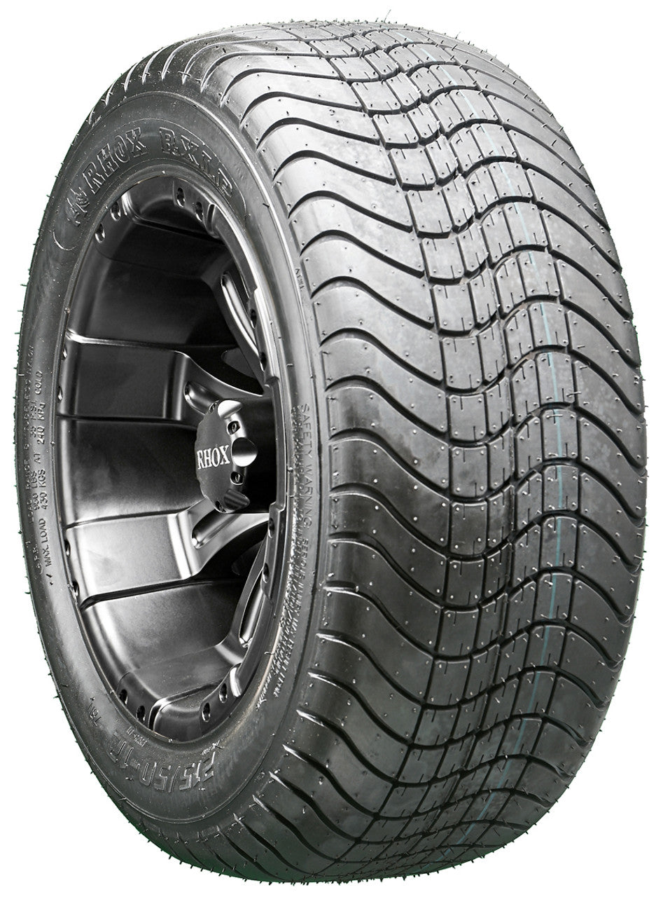 12" RHOX RX184 Black Wheels and LowPro Tires Combo