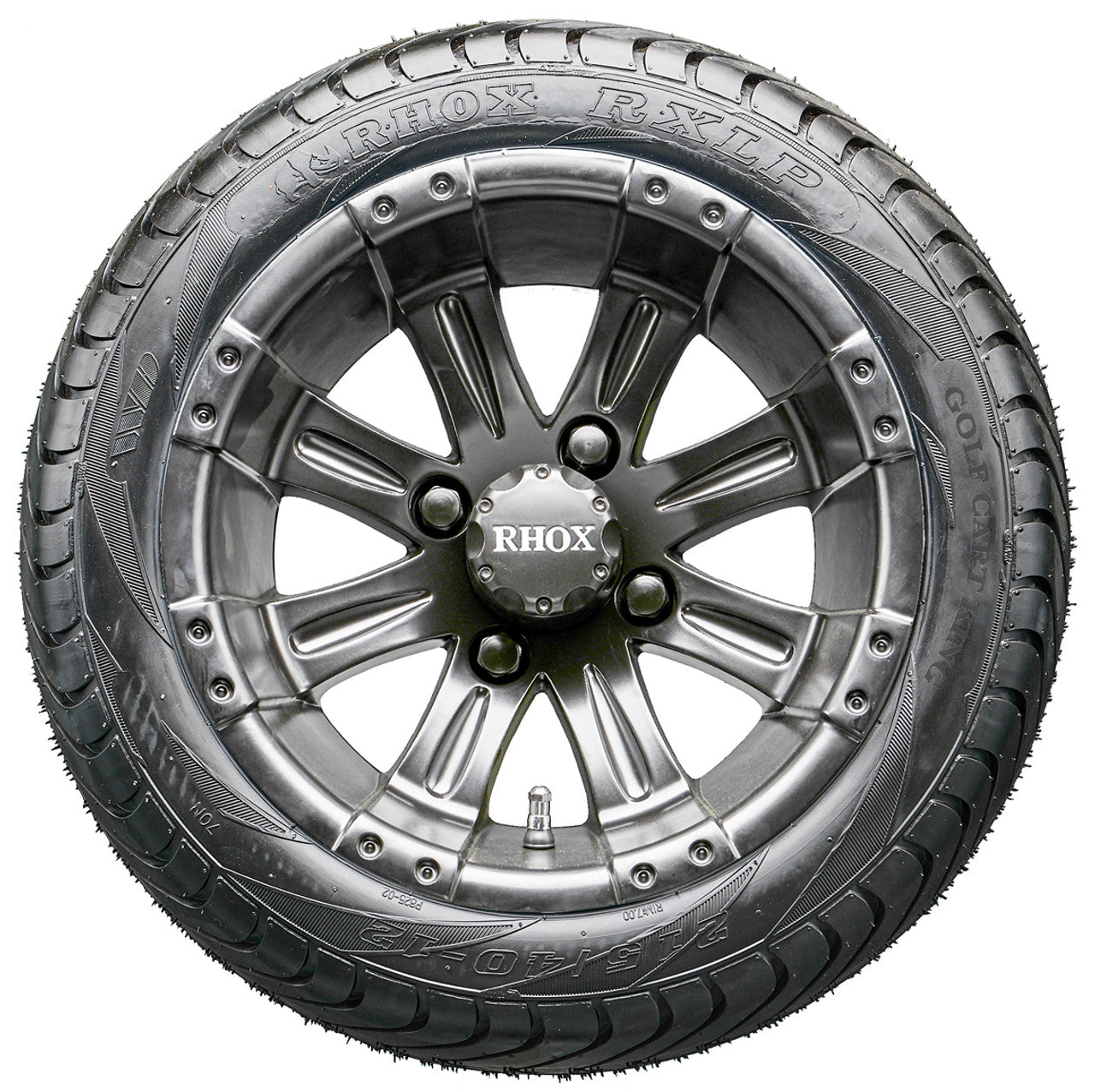 12" RHOX RX184 Black Wheels and LowPro Tires Combo