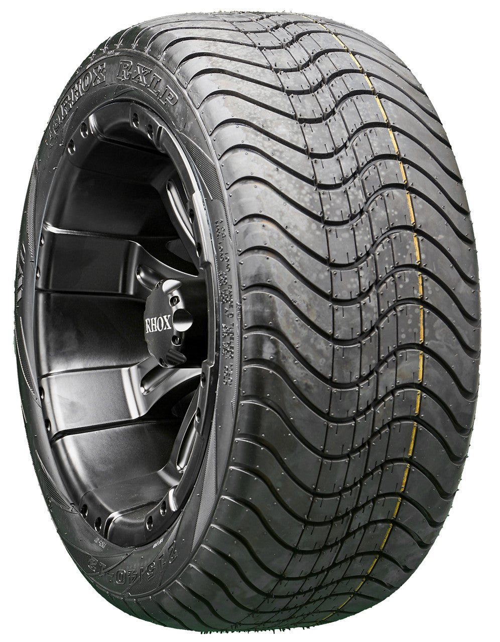 12" RHOX RX184 Black Wheels and LowPro Tires Combo