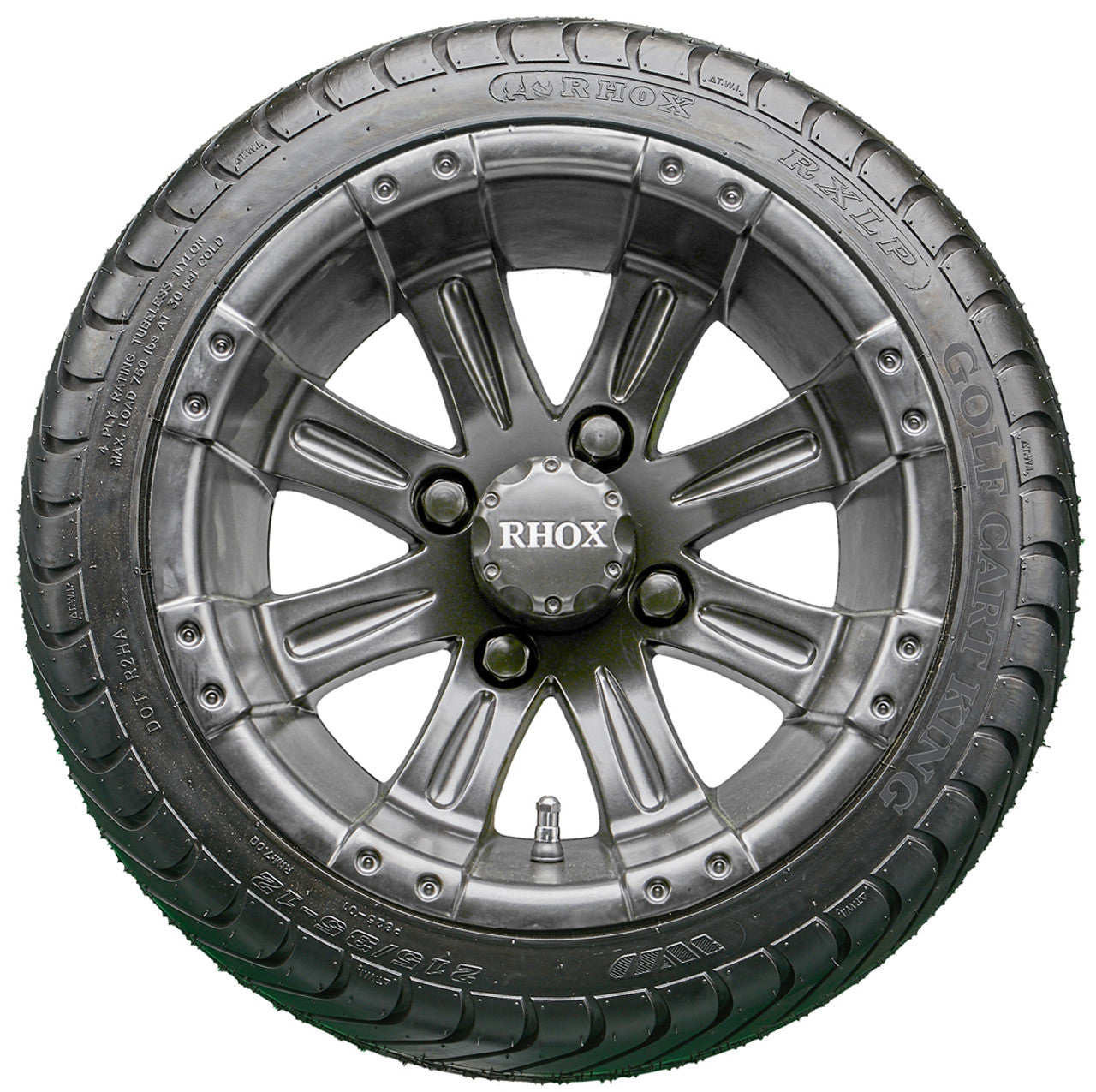 12" RHOX RX184 Black Wheels and LowPro Tires Combo