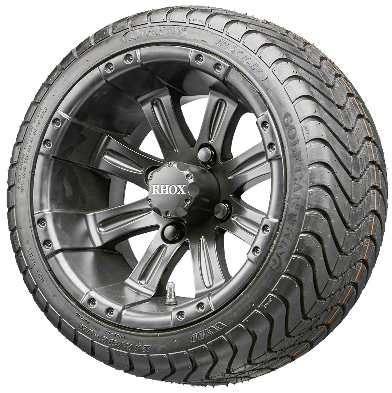 12" RHOX RX184 Black Wheels and LowPro Tires Combo