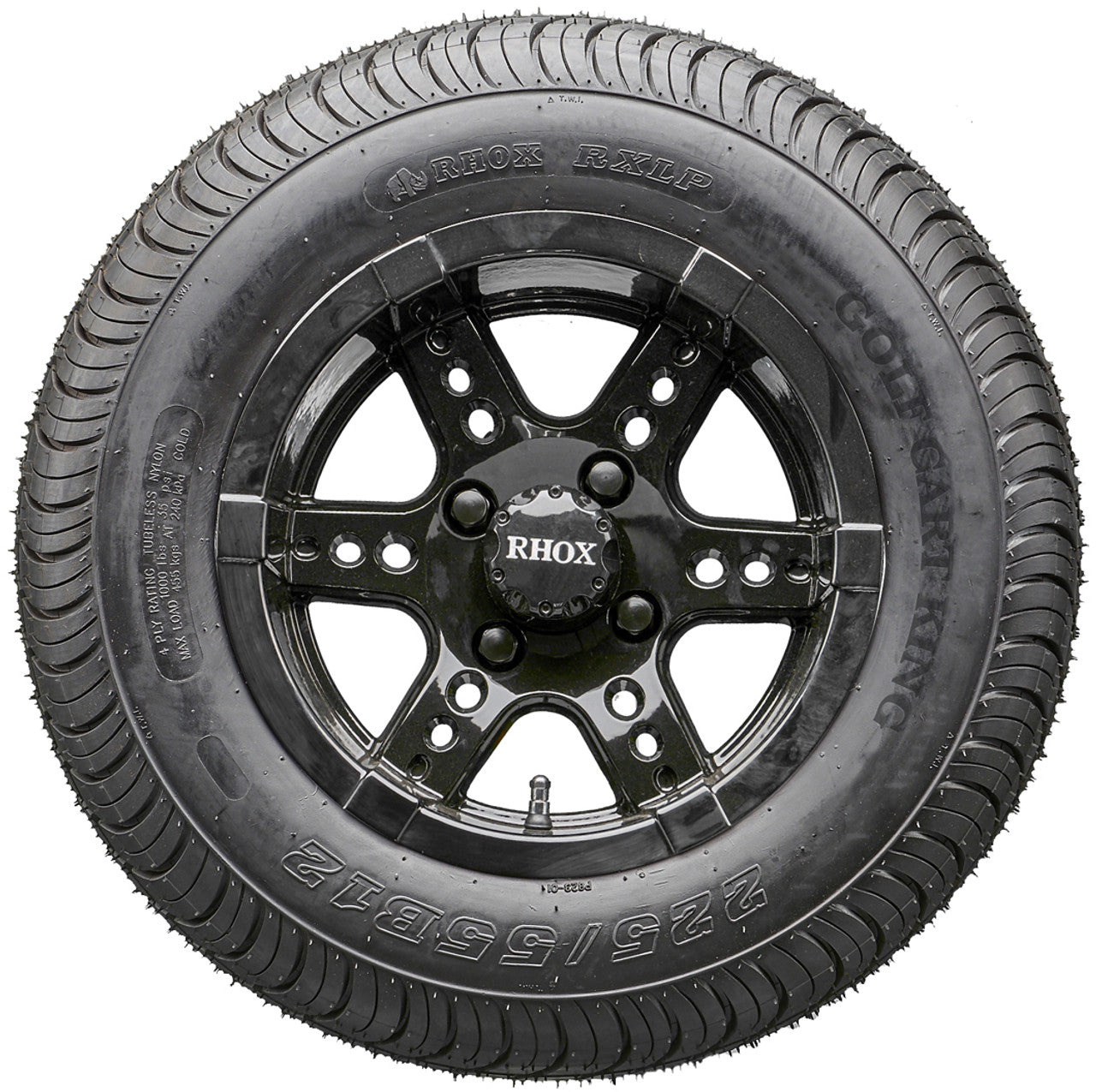 12" RHOX RX252 Black Wheels and LowPro Tires Combo