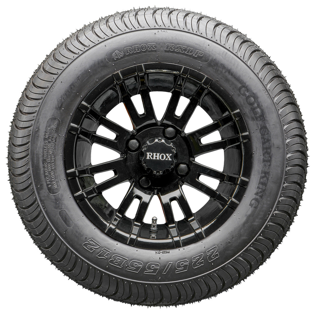 12" RHOX RX271 Black Wheels and LowPro Tires Combo