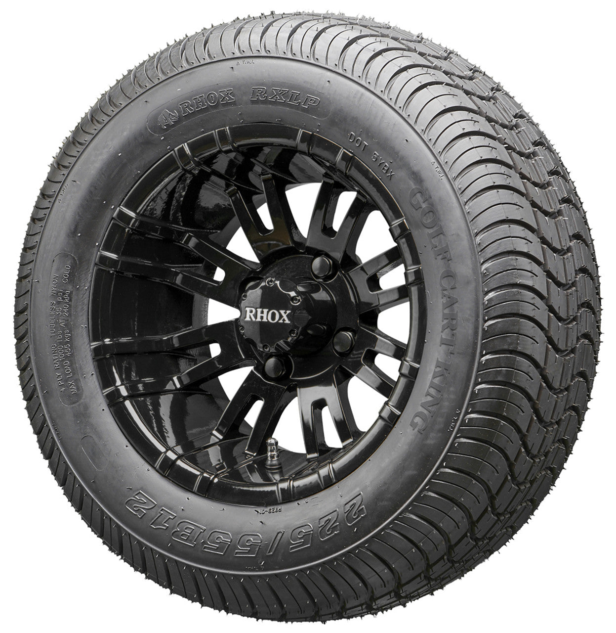 12" RHOX RX271 Black Wheels and LowPro Tires Combo