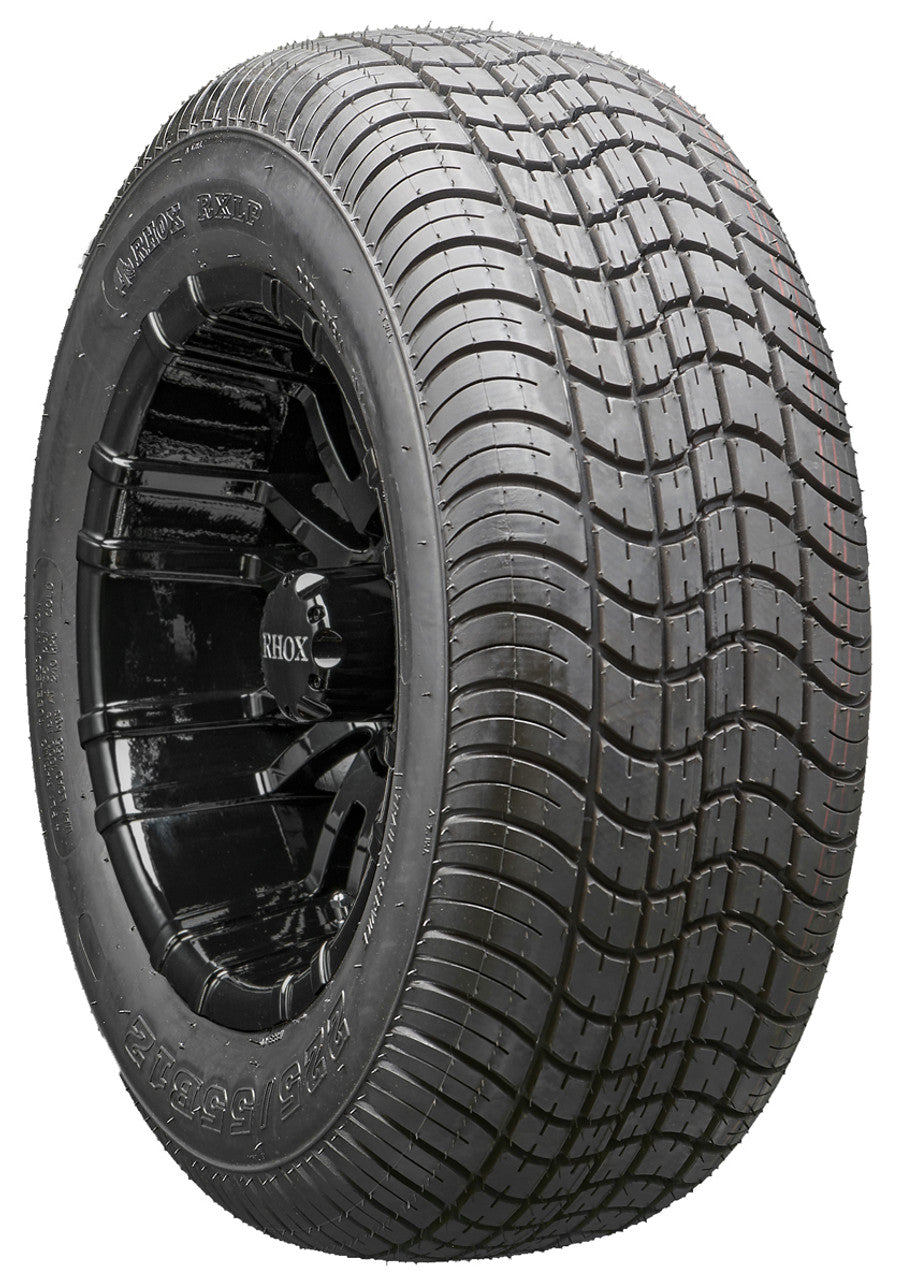 12" RHOX RX271 Black Wheels and LowPro Tires Combo