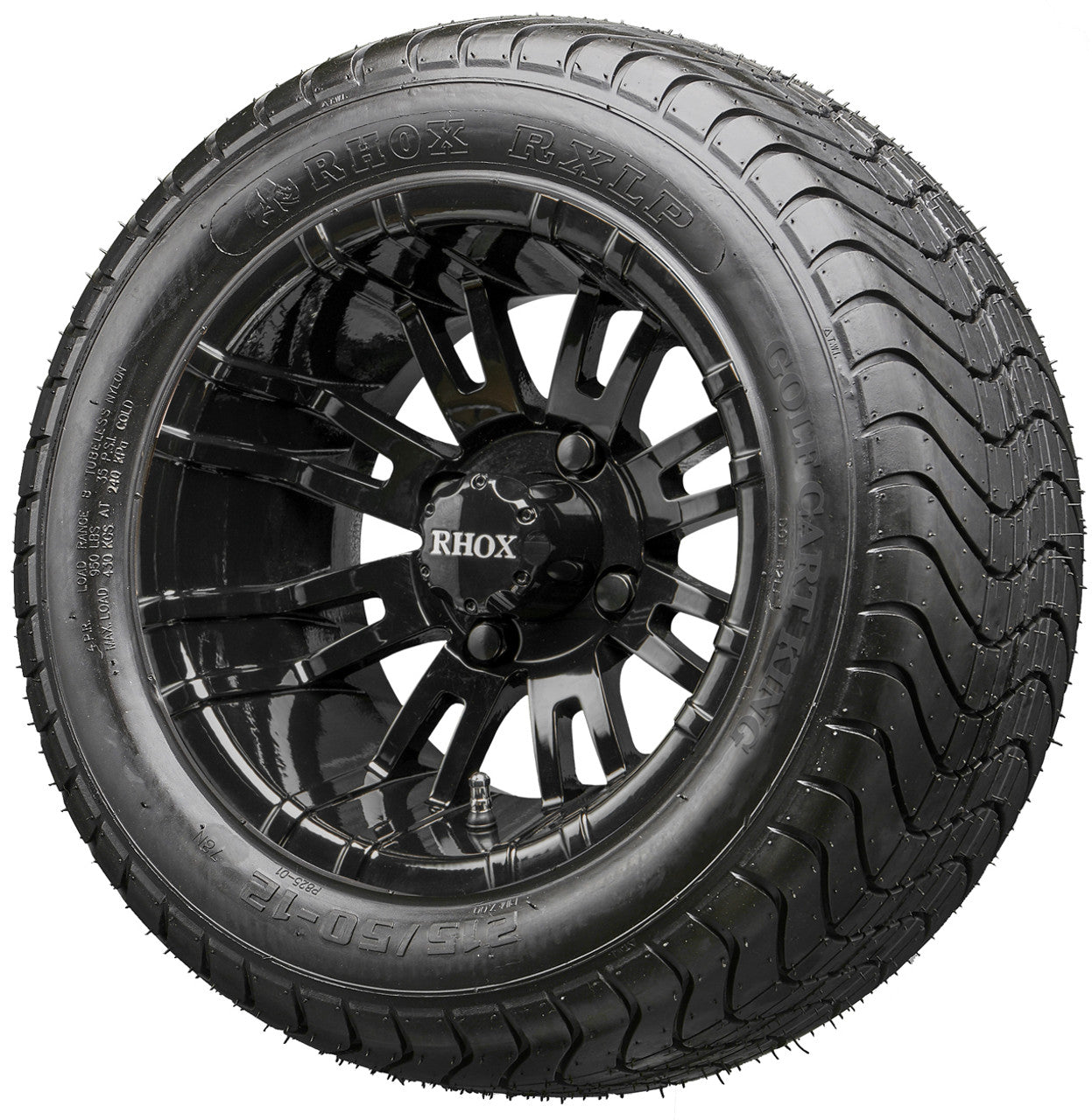 12" RHOX RX271 Black Wheels and LowPro Tires Combo
