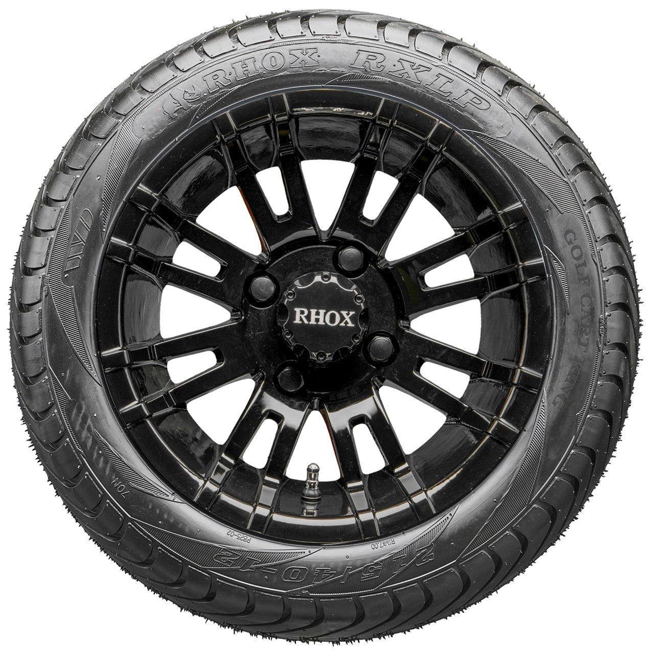 12" RHOX RX271 Black Wheels and LowPro Tires Combo