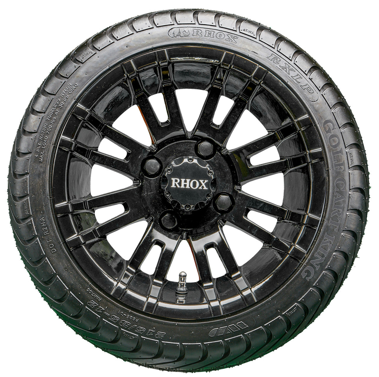 12" RHOX RX271 Black Wheels and LowPro Tires Combo