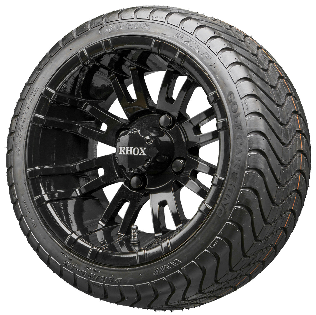 12" RHOX RX271 Black Wheels and LowPro Tires Combo