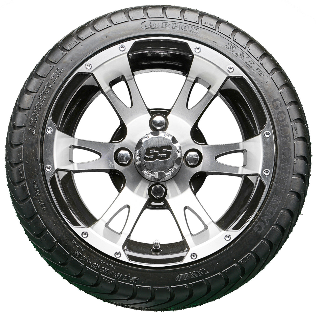 12" RHOX RX320 Machined Wheels and LowPro Tires Combo