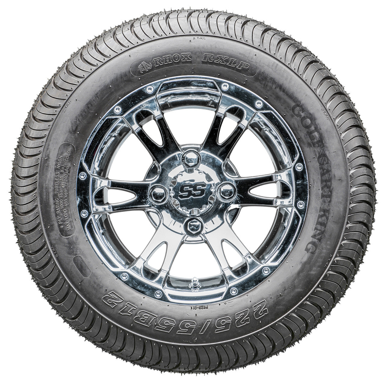 12" RHOX RX322 Chrome Wheels and LowPro Tires Combo