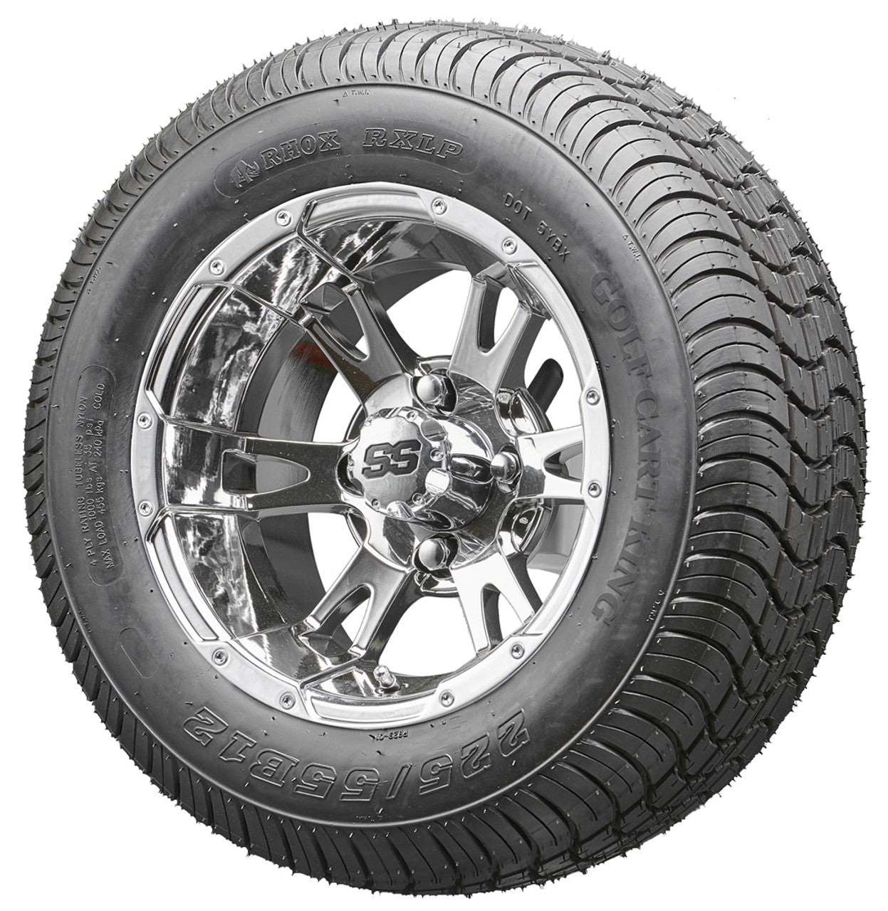 12" RHOX RX322 Chrome Wheels and LowPro Tires Combo