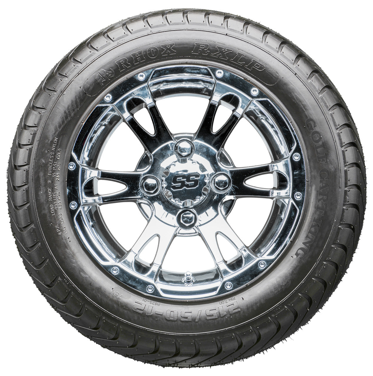 12" RHOX RX322 Chrome Wheels and LowPro Tires Combo