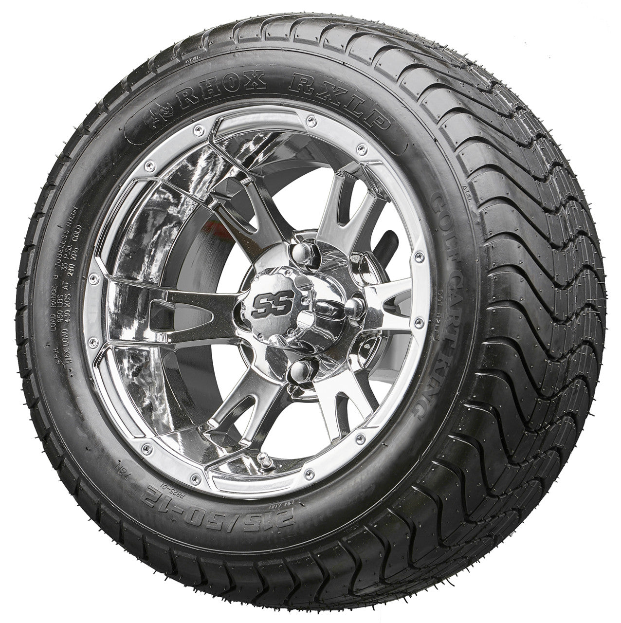 12" RHOX RX322 Chrome Wheels and LowPro Tires Combo