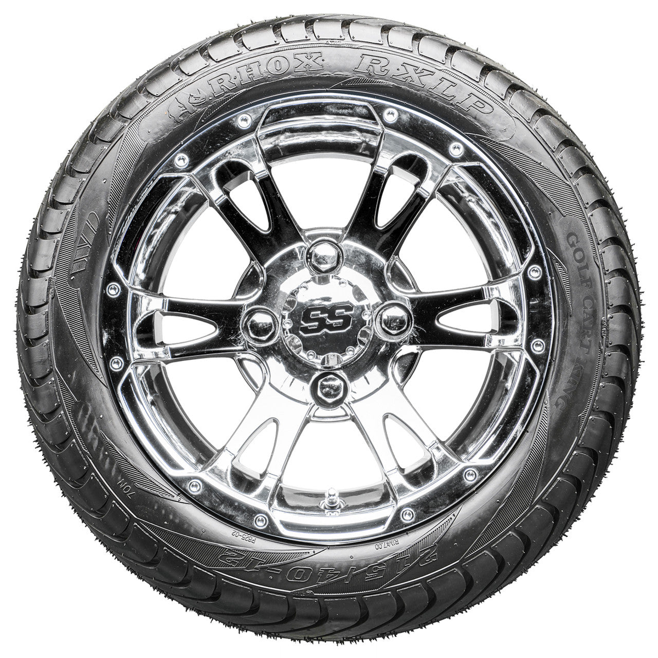 12" RHOX RX322 Chrome Wheels and LowPro Tires Combo