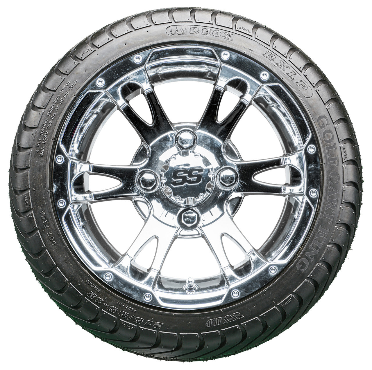 12" RHOX RX322 Chrome Wheels and LowPro Tires Combo