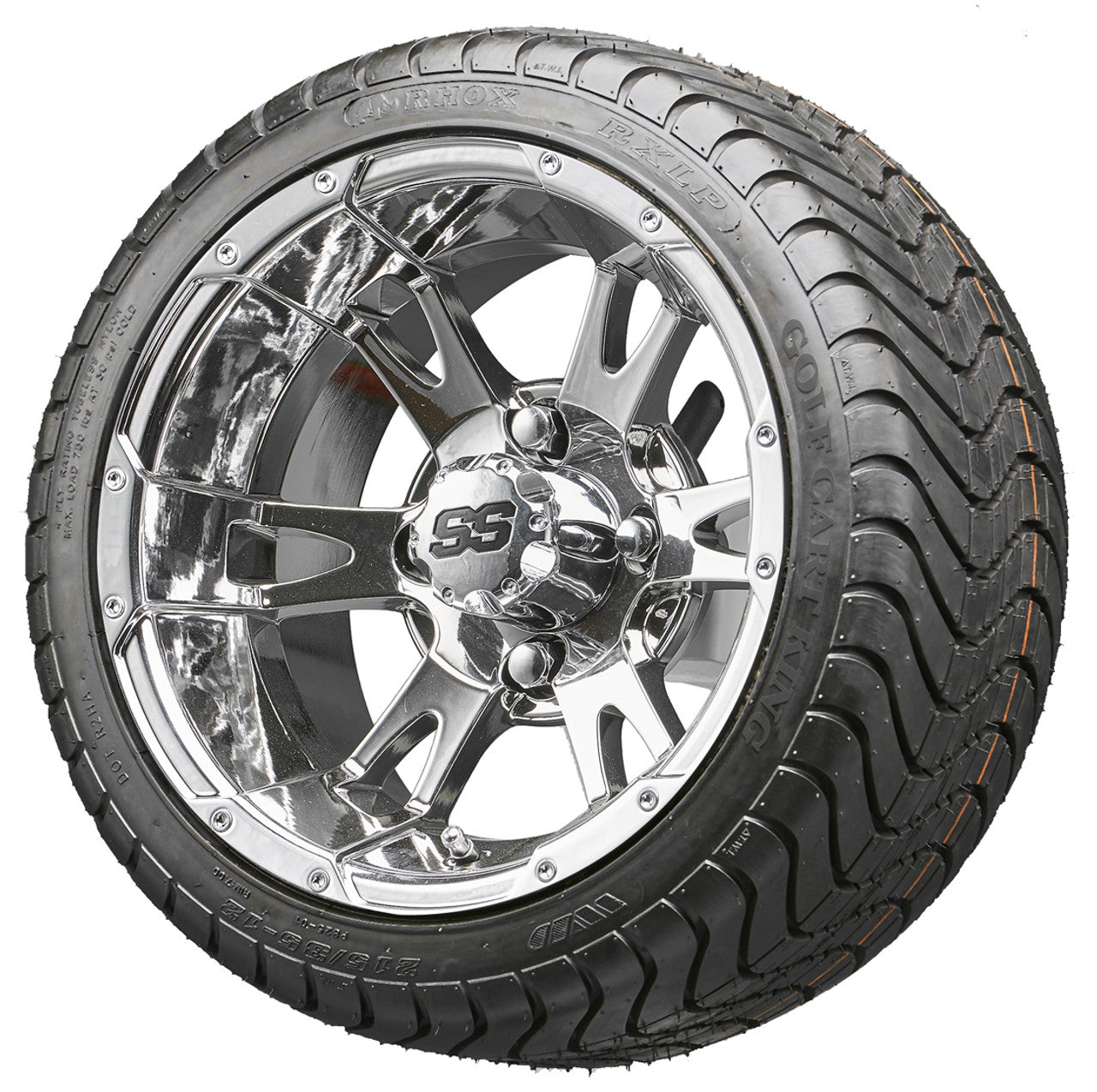 12" RHOX RX322 Chrome Wheels and LowPro Tires Combo