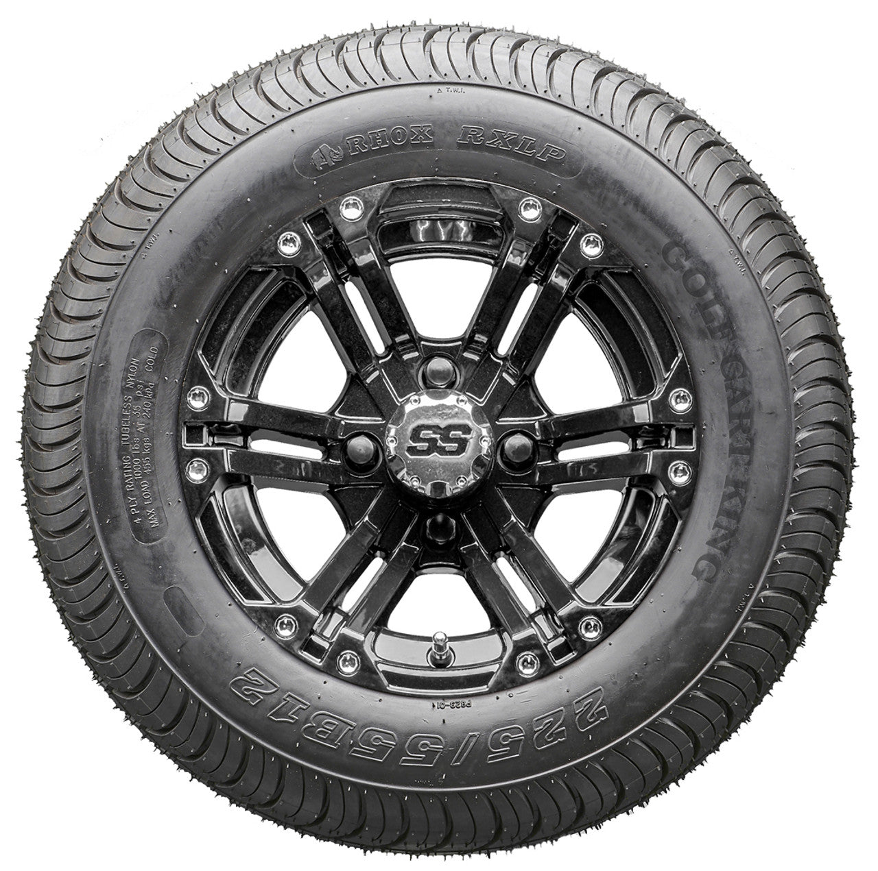 12" RHOX RX331 Black Wheels and LowPro Tires Combo