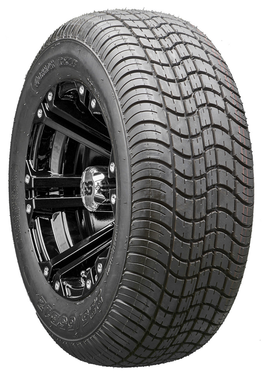 12" RHOX RX331 Black Wheels and LowPro Tires Combo