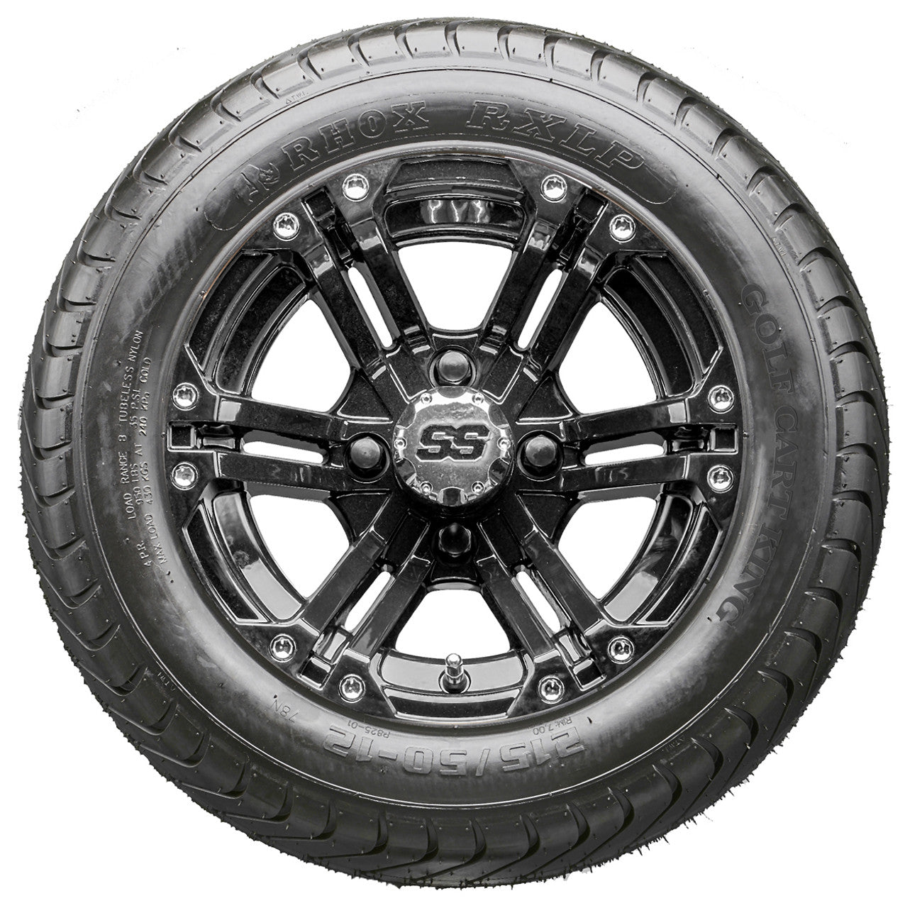 12" RHOX RX331 Black Wheels and LowPro Tires Combo