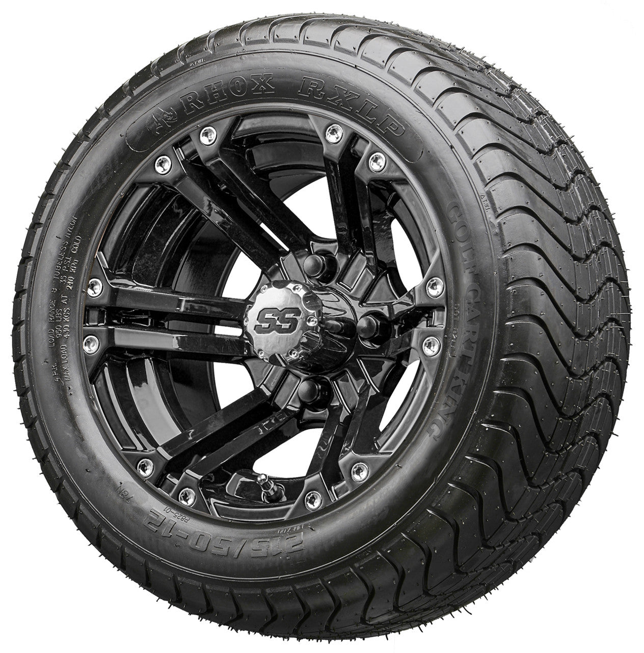 12" RHOX RX331 Black Wheels and LowPro Tires Combo