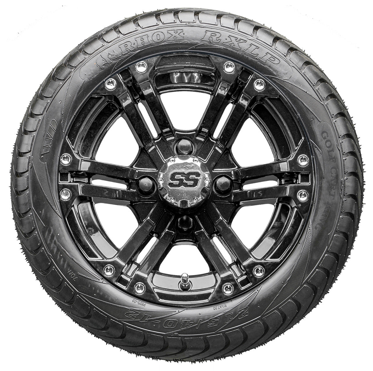 12" RHOX RX331 Black Wheels and LowPro Tires Combo