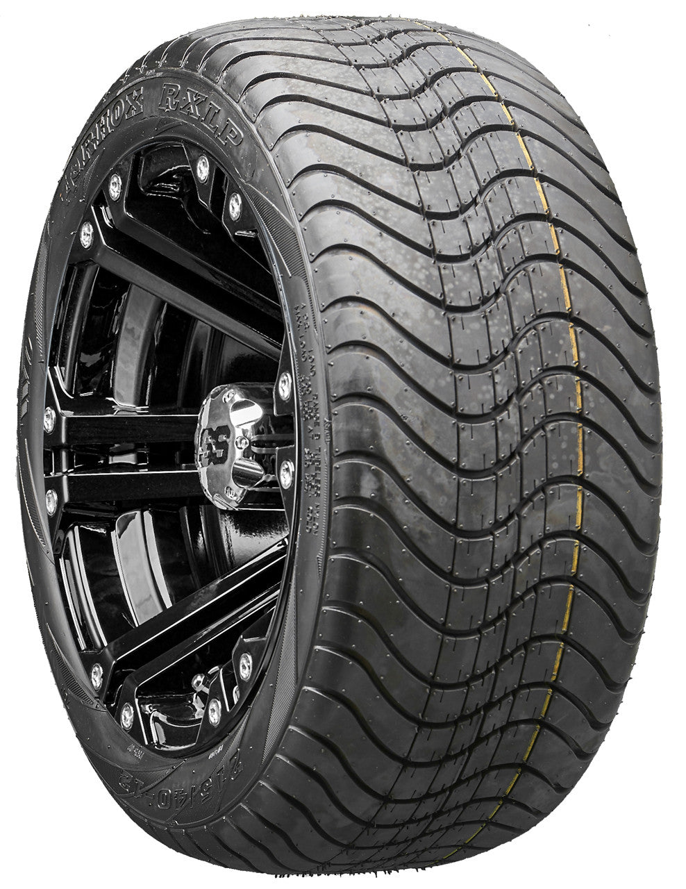 12" RHOX RX331 Black Wheels and LowPro Tires Combo