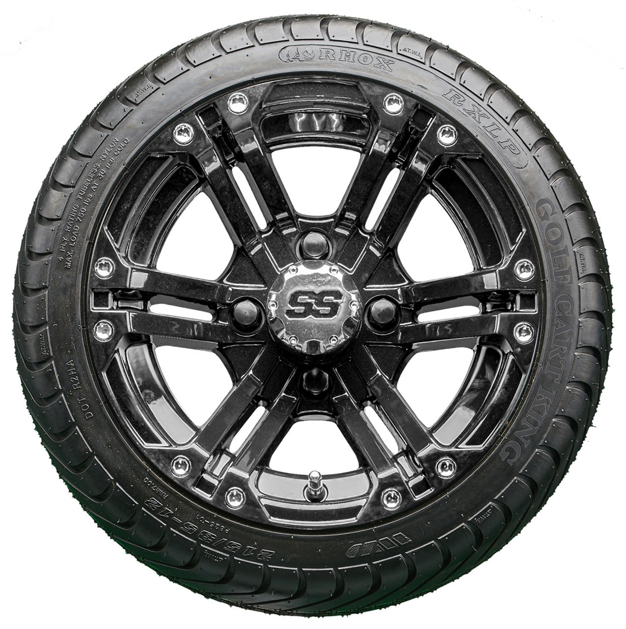 12" RHOX RX331 Black Wheels and LowPro Tires Combo